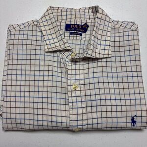 Polo Ralph Lauren Shirt Mens XL Brown Blue‎ Plaid Business Casual Preppy Office